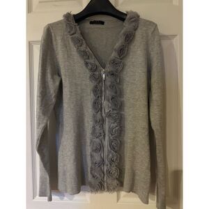 Women’s Gray Ruffle Trim Cardigan Medium NWOT